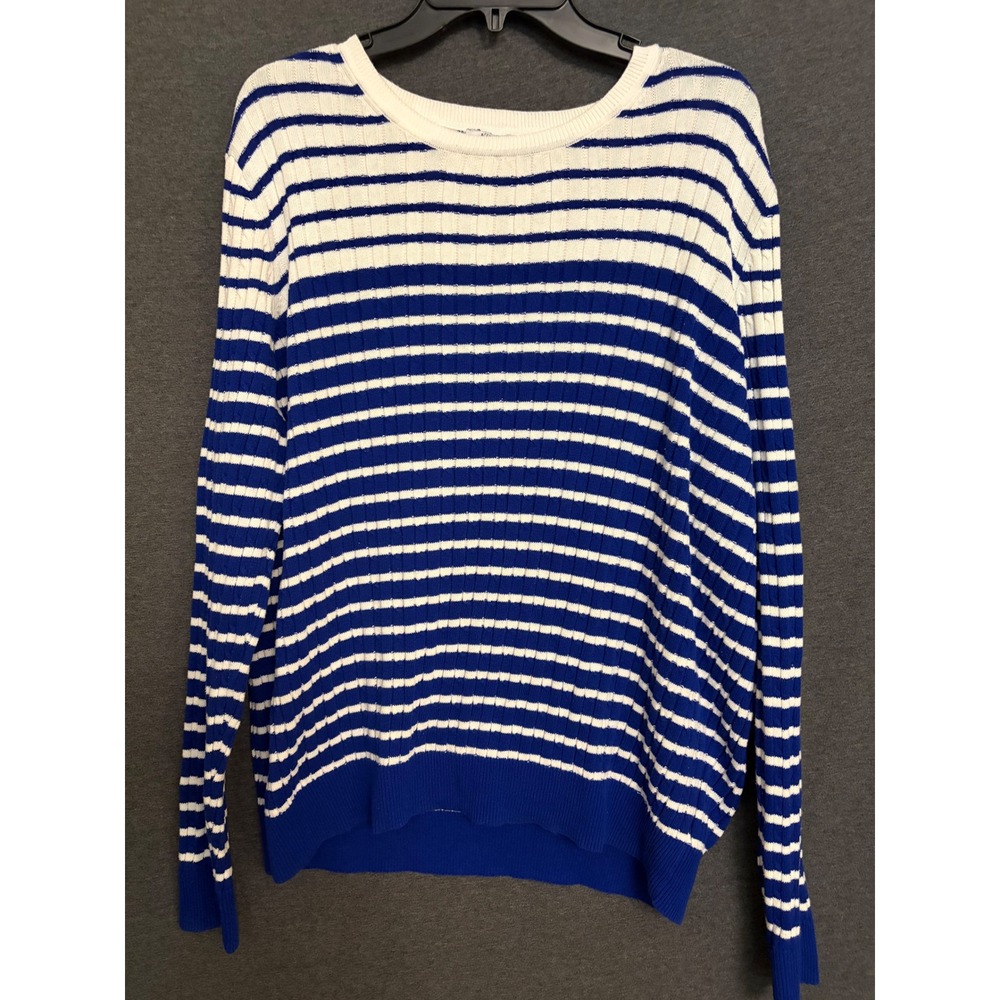 Kim Rogers Sweater XXL Blue Striped Nautical, Classic, Coastal, Cotton, Ribbed